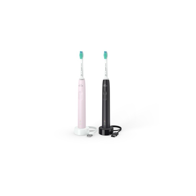 Philips Sonicare serie 3100 Spazzolini Elettrici Sonici, confezione da 1 Spazzolino Rosa e 1 Spazzolino Nero HX3675/15