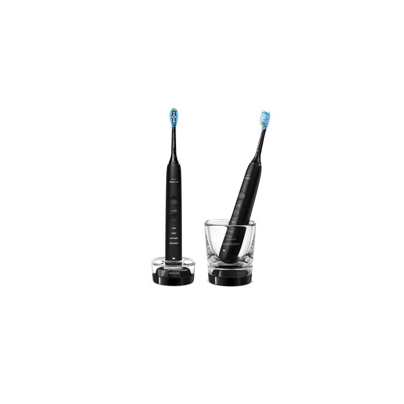 Philips Sonicare DiamondClean serie 9000 Spazzolini Elettrici Sonici con App, confezione da 2 spazzolini neri HX9914/54