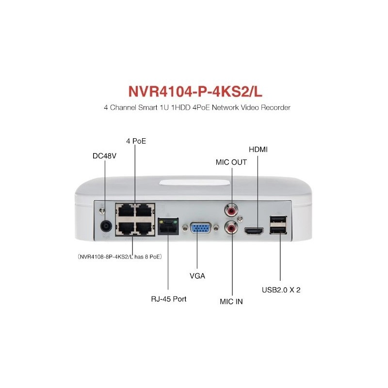 NVR 8CH 12MP 960GB 4POE VGA+HDMI LAN EPTZ USB2 H265+