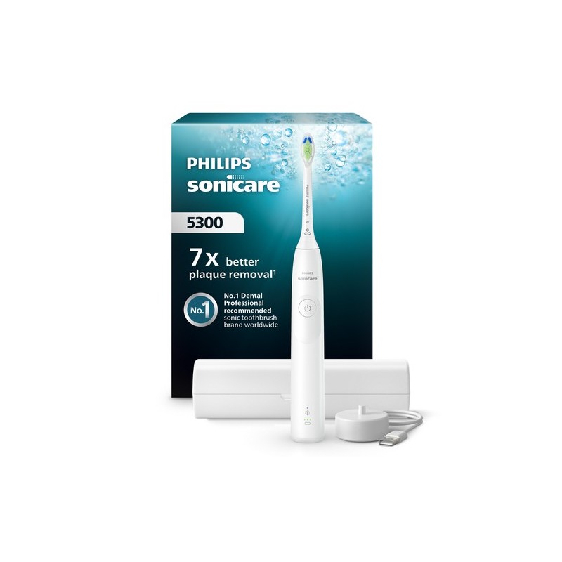 Philips Sonicare serie 5300 Spazzolino elettrico sonico con base di ricarica e sensore di pressione colore bianco HX7108/02