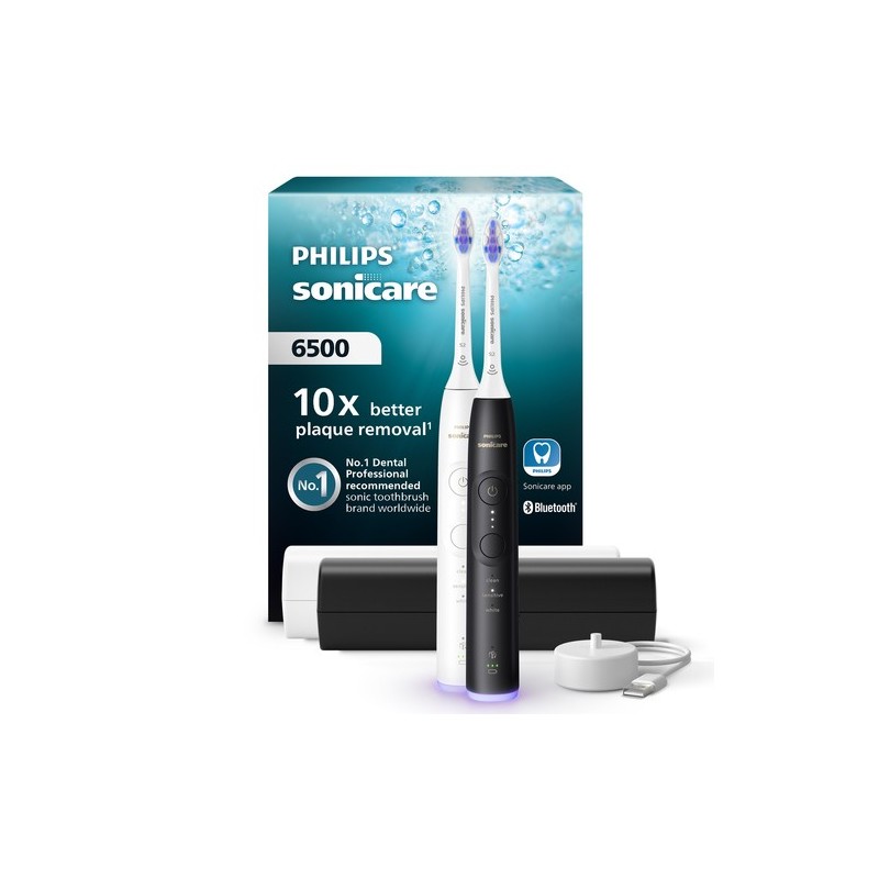 Philips Sonicare serie 6500 Spazzolino Elettrico Sonico con base di ricarica e custodia, 3 livelli di intensità, sensore di p
