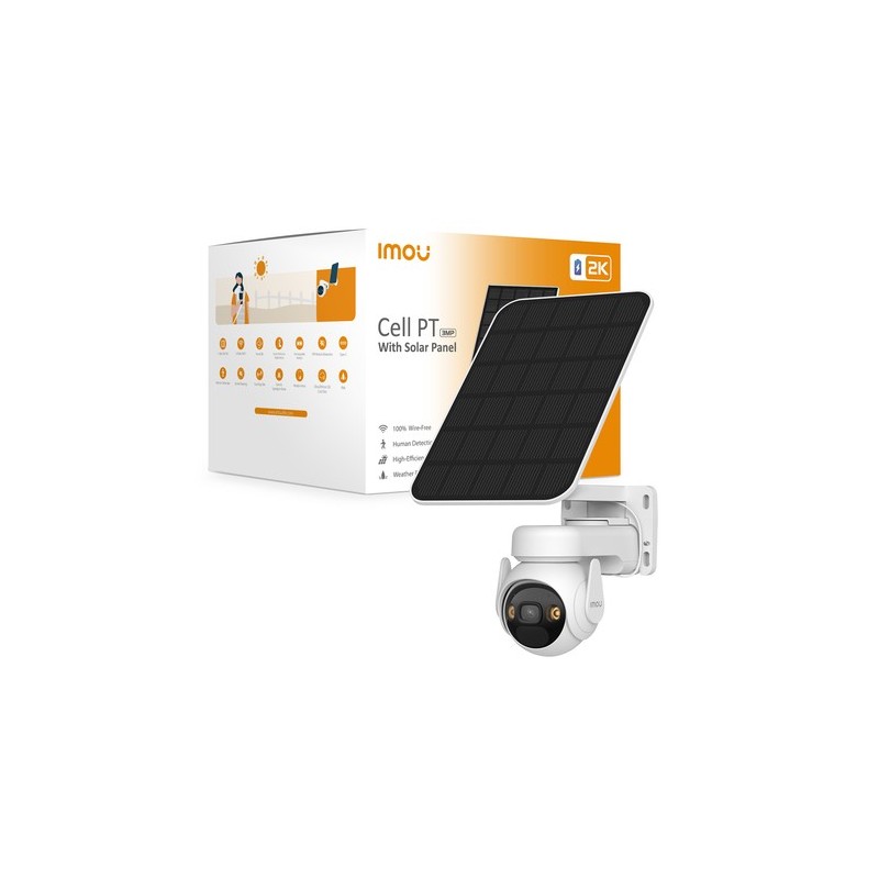 Imou Cell PT Kit - Telecamera da Esterno a batteria con risoluzione 2K (3MP), Rilevamento Movimento/Umano, Visione Notturna a 