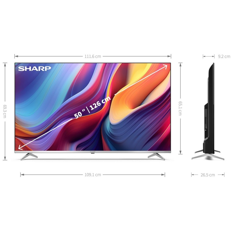 TV 50 SHARP QLED 50GP6265E 4K UHD GOOGLE TV SMART QLED TVSAT CERT