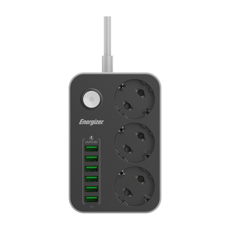 PRESA MULTIPLA ENERGIZER 3 SCHUKO + 6 USB A CON INTERRUTTORE