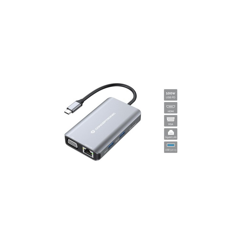 Conceptronic DONN21G replicatore di porte e docking station per laptop Cablato USB 3.2 Gen 1 (3.1 Gen 1) Type-C Grigio