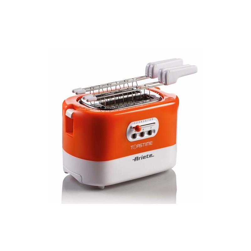 Ariete 159 Toastime - Tostapane con Pinze per 2 fette di pane - 9 Gradi di Doratura - 700 Watt - Bianco e Arancio