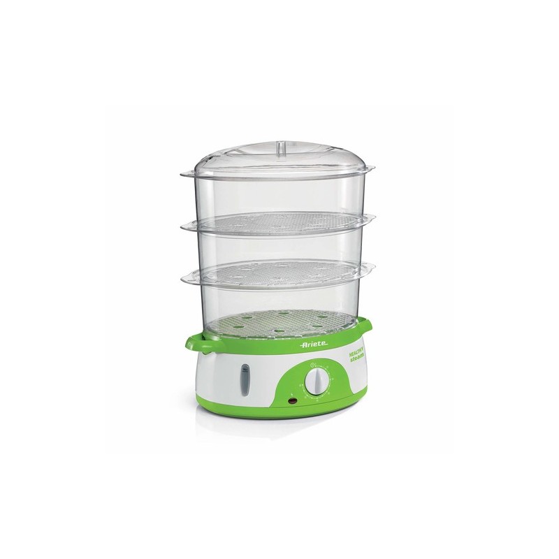 Ariete 911 Healthy Steam - Vaporiera Elettrica - 3 Cestelli - Contenitore per riso - Timer 60’ - 800 Watt - 9 Litri - Bianco