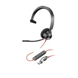 HP Poly Cuffie monoaurali Poly Blackwire 3310 con connettore USB-C, certificate per Microsoft Teams + adattatore USB-C/A
