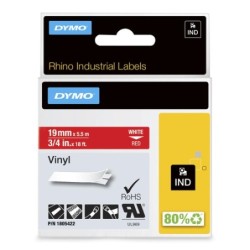 DYMO Rhino Etichette in vinile industriale | 19 mm x 5,5 m | Stampa bianca su rosso | Autoadesive | per stampanti di etichette
