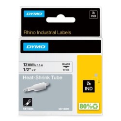 DYMO Rhino etichette industriali tubolari termoretraibili | 12 mm x 1,5 m | nero su bianco