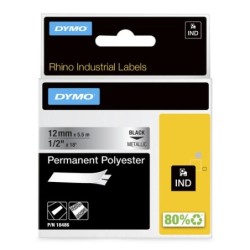 DYMO Rhino etichette industriali in poliestere permanente | 12 mm x 5,5 m | nero su metallizzato