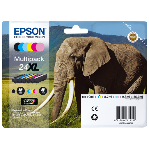 Epson Elephant Multipack 6-colours 24XL Claria Photo HD Ink
