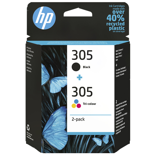 HP 305 2-Pack Tri-color/Black Original Ink Cartridge cartuccia d'inchiostro 2 pz Originale Resa standard Nero Ciano Magenta