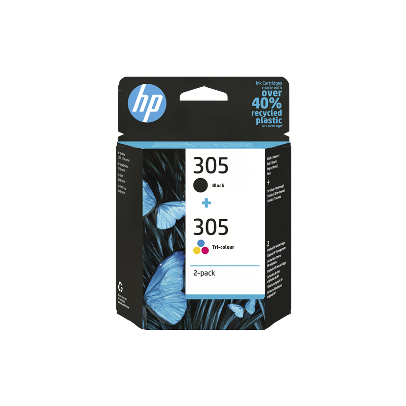 HP 305 2-Pack Tri-color/Black Original Ink Cartridge cartuccia d'inchiostro 2 pz Originale Resa standard Nero Ciano Magenta